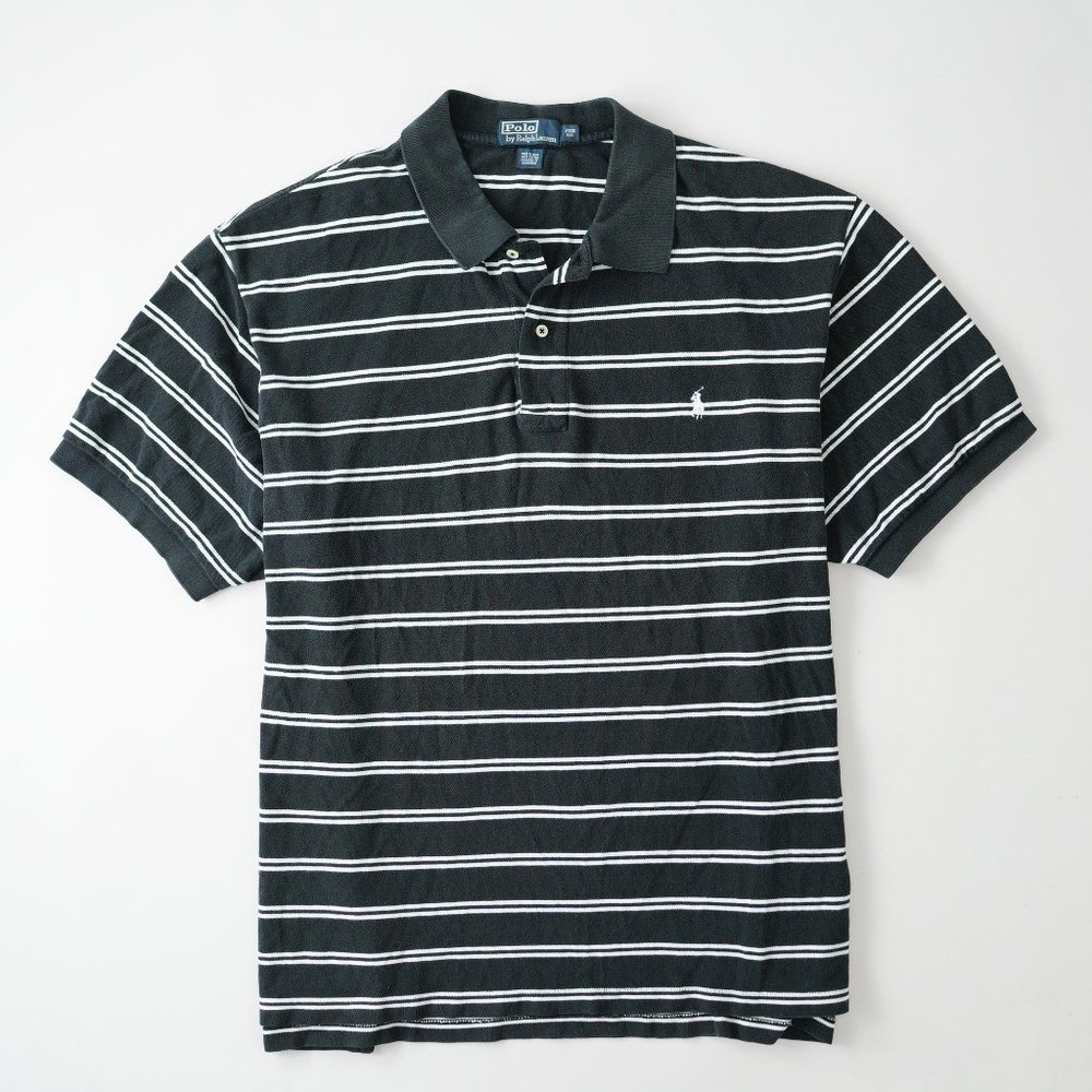 Polo Ralph Lauren Short Sleeve Cotton Mesh Polo Shirt Stripe Black Men Size 2XB